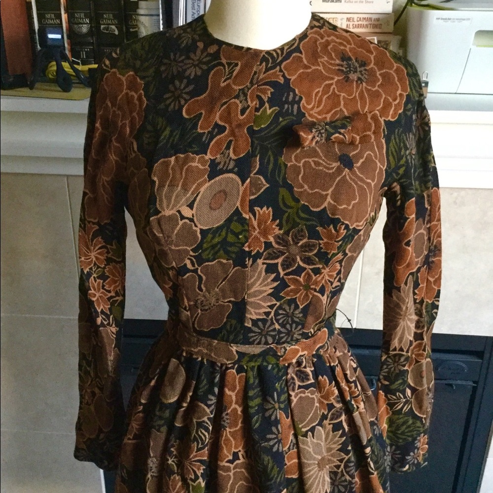 1950/ 60s Light Wool Floral Day Dress